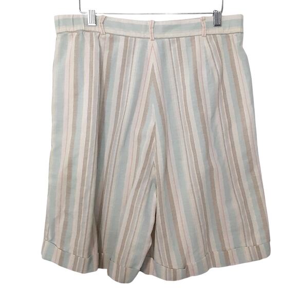 Vintage 80s Linen Blend Board Short Pastel Stripe Bermuda Shorts Beach Resort - Picture 2 of 12